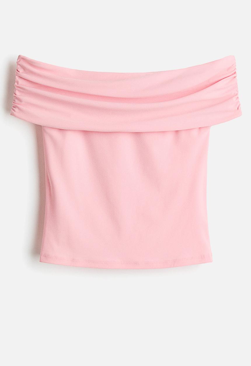 H&M - Draped off-the-shoulder top - light pink