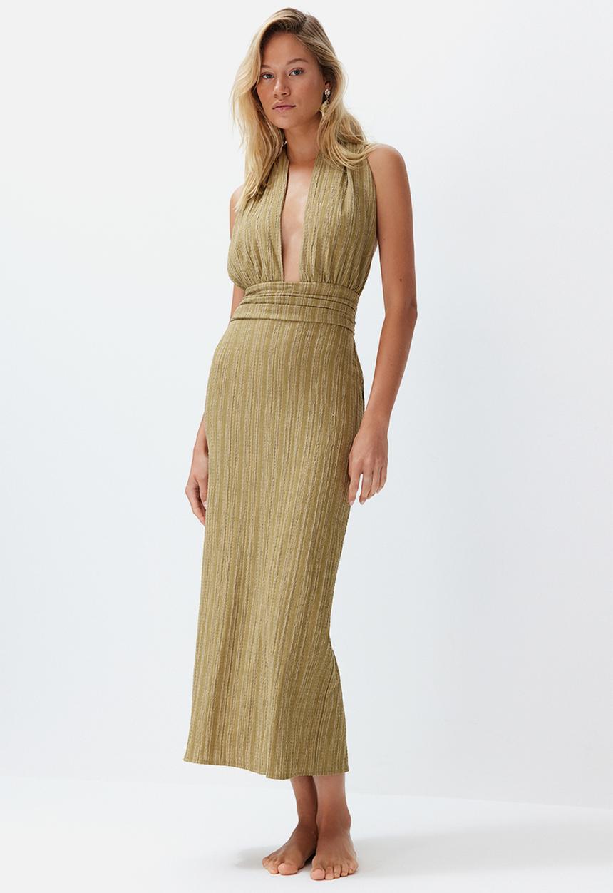 Trendyol - Maxi Straight Cut Woven Dress - Khaki