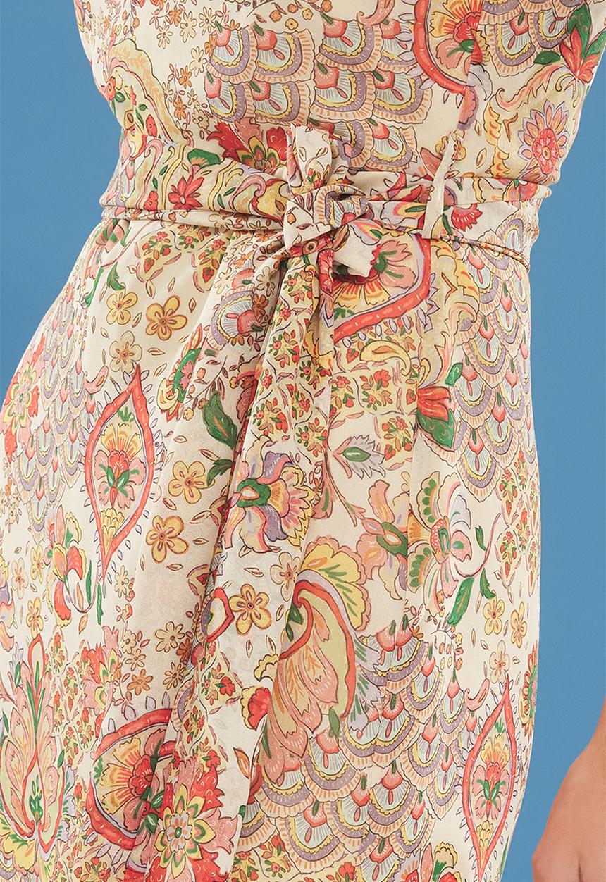 Trendyol - Midi Straight Cut Woven Dress - Floral Beige