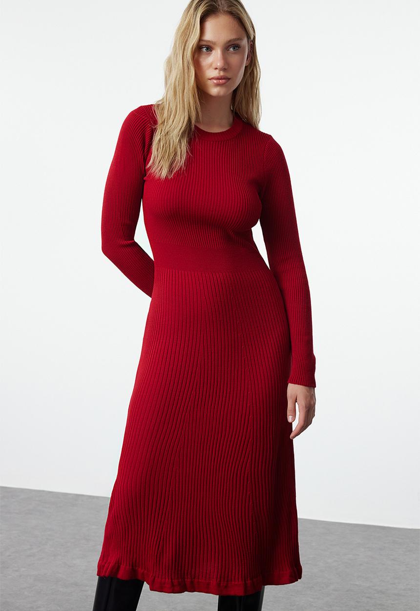 Trendyol - Midi Knit Dress - Red