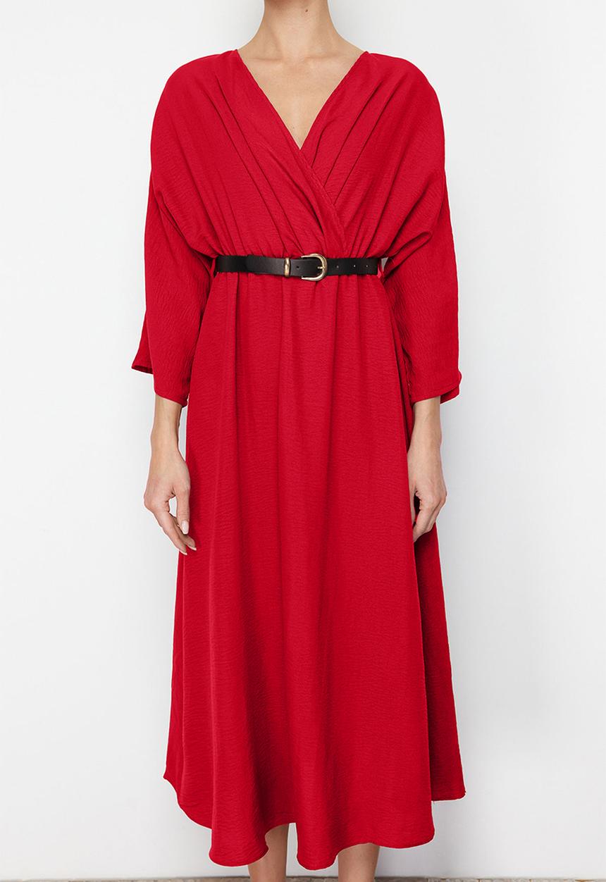 Trendyol - Midi Aline Woven 3/4 Slv Dress - Red