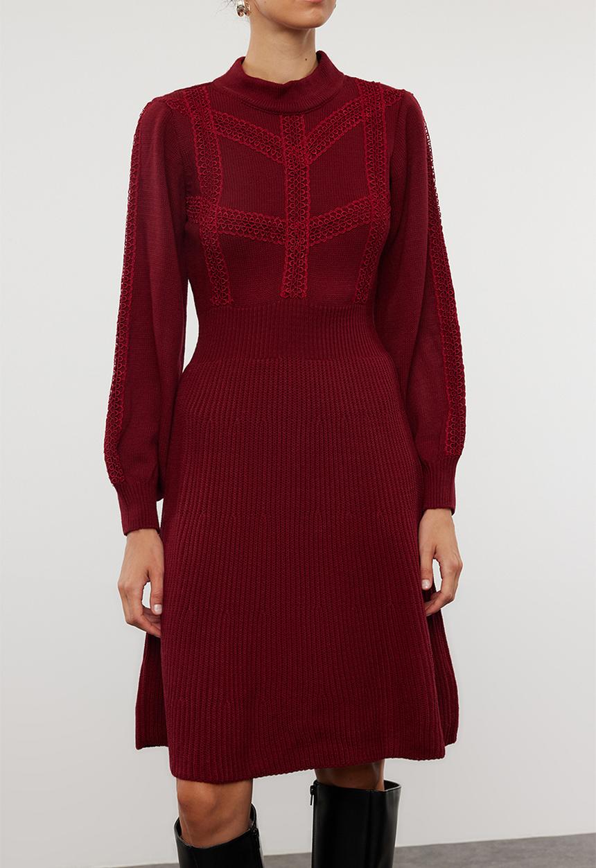 Trendyol - Midi Knit Dress - Burgundy