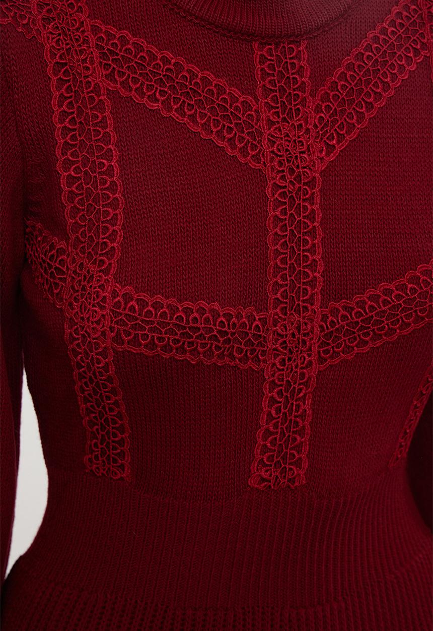 Trendyol - Midi Knit Dress - Burgundy