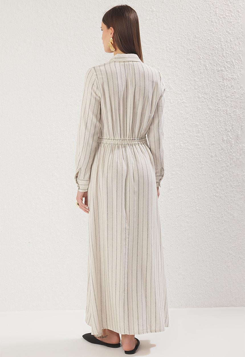 Trendyol - Maxi Woven Striped  Dress - Beige