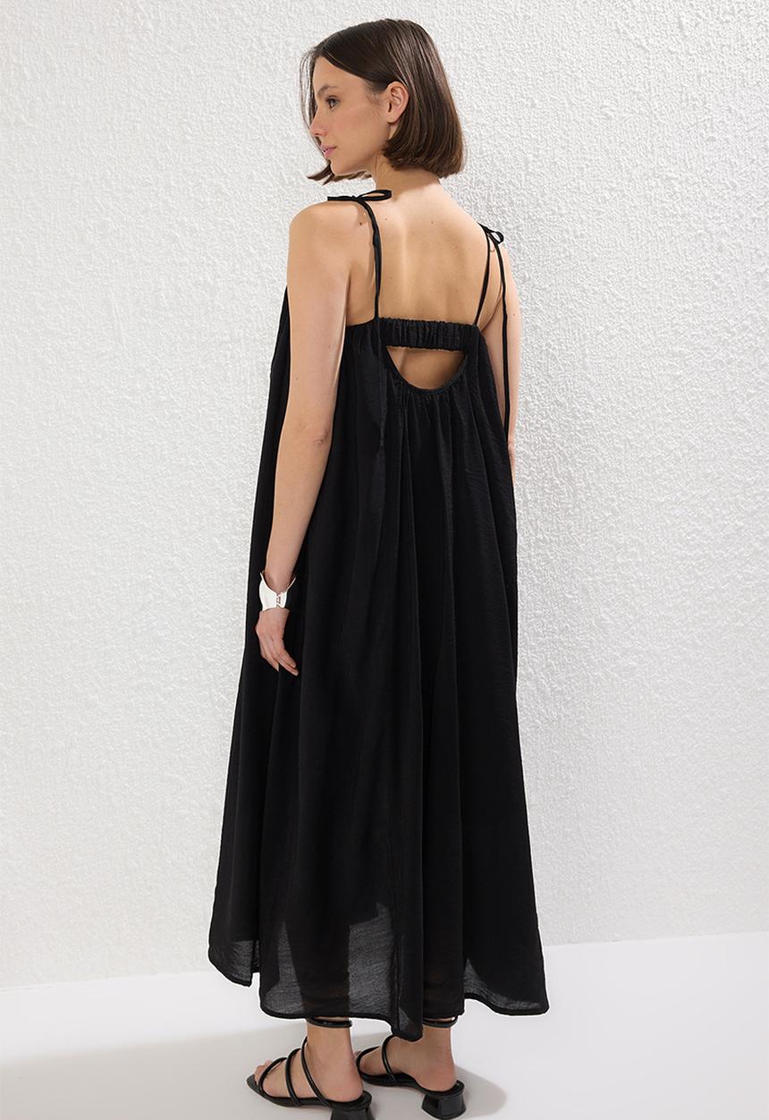 Trendyol - Maxi Drapey Woven Dress - Black
