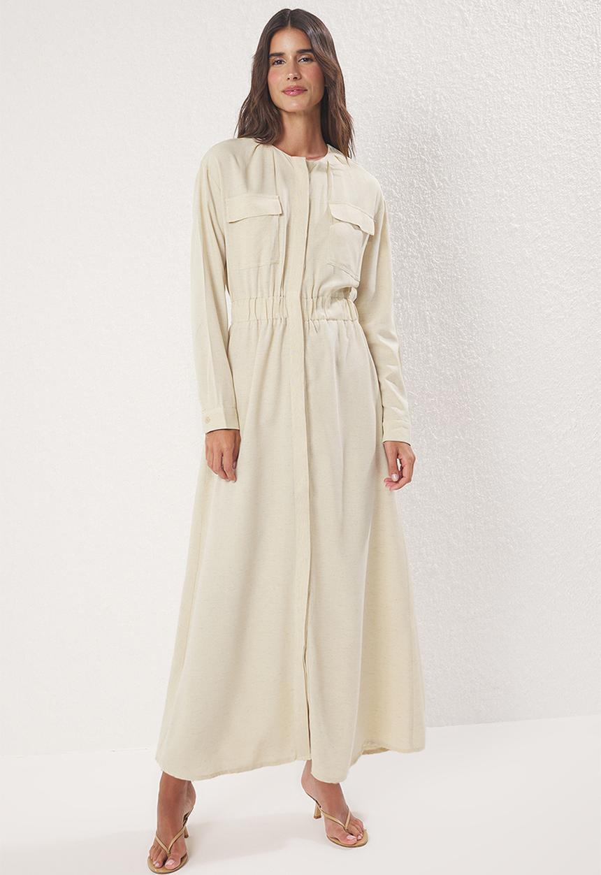 Trendyol - Maxi A line Woven Dress with Patch Pocket - Beige