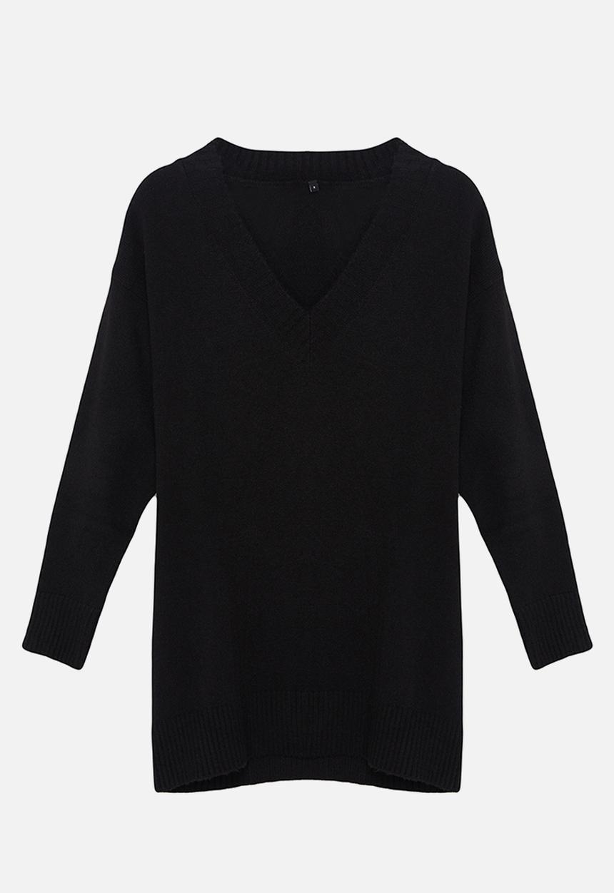 Trendyol - Mini Straight Cut Knitwear Dress - Black