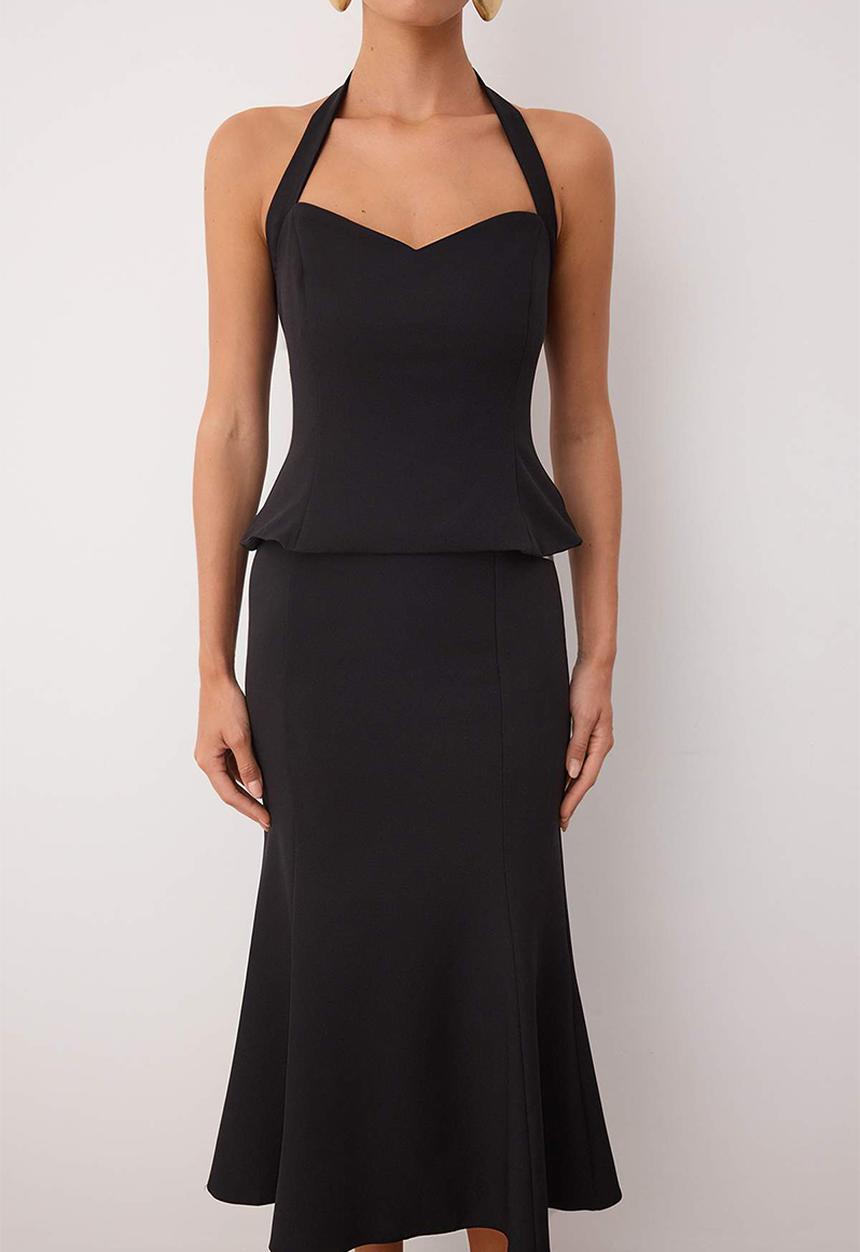 Trendyol - Midi Woven Sweetheart  Dress - Black