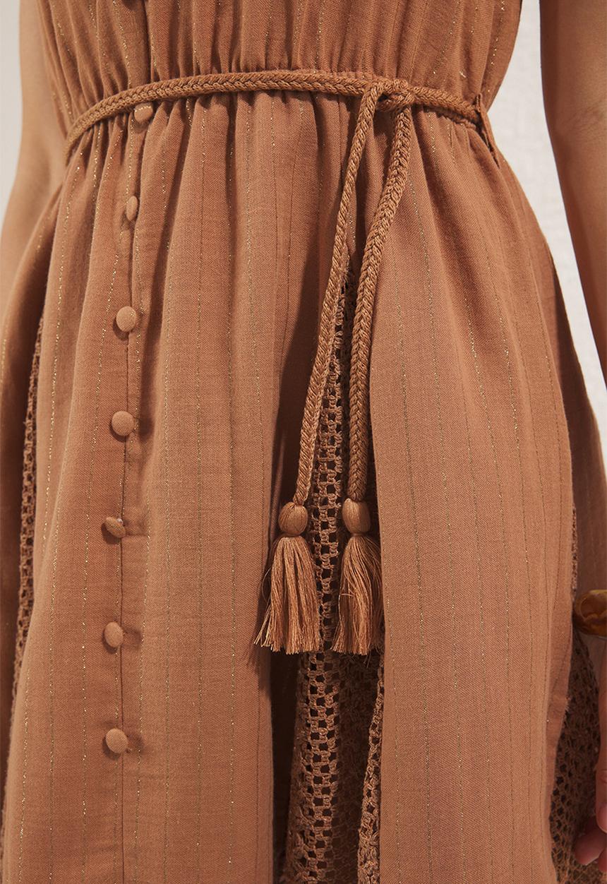Trendyol - Mini Flare Woven Sleeveless Dress - Beige
