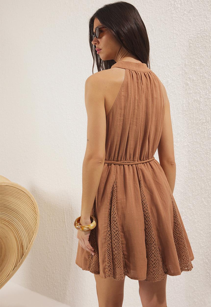 Trendyol - Mini Flare Woven Sleeveless Dress - Beige