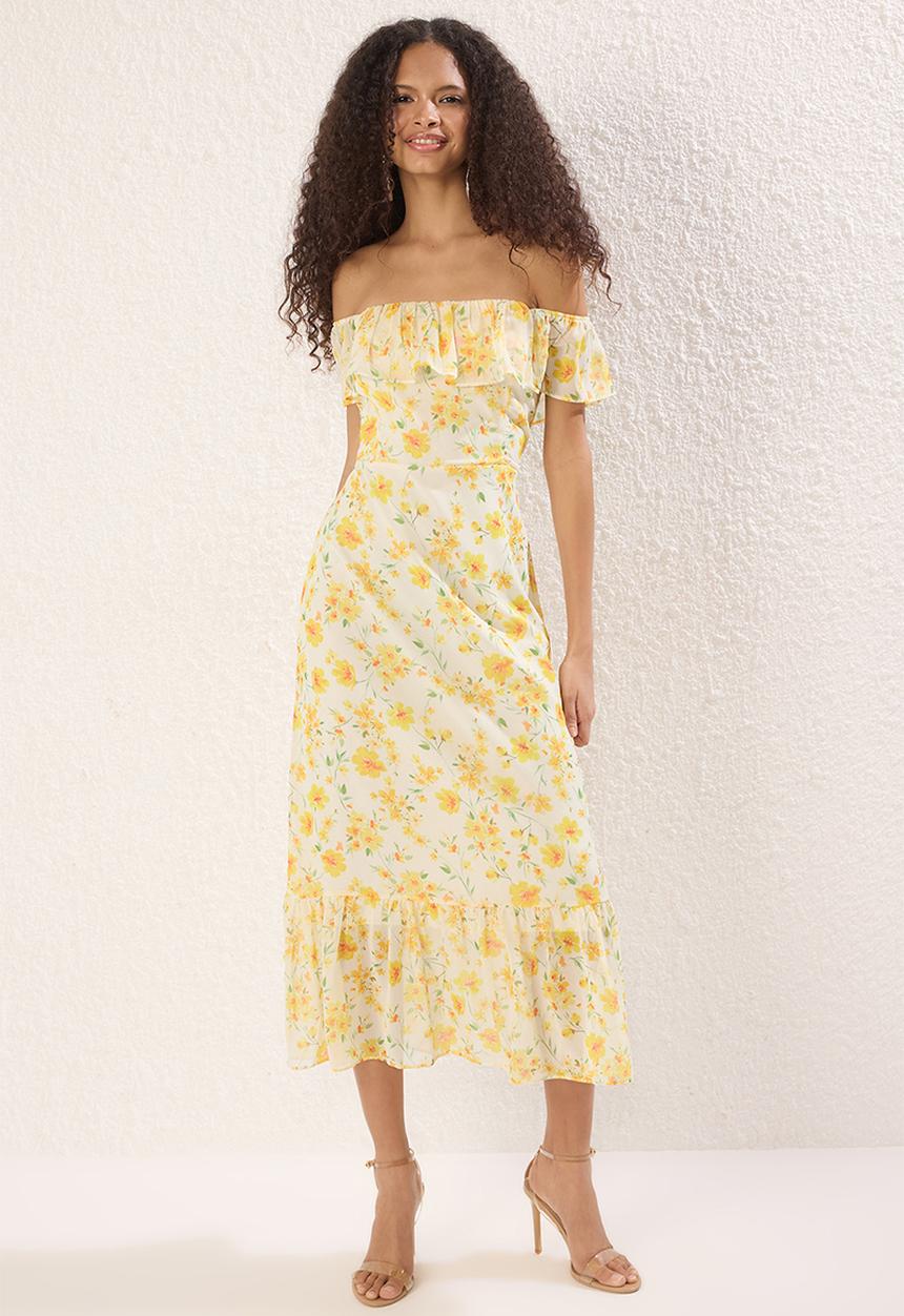 Trendyol - Midi Aline Woven Dress - Yellow