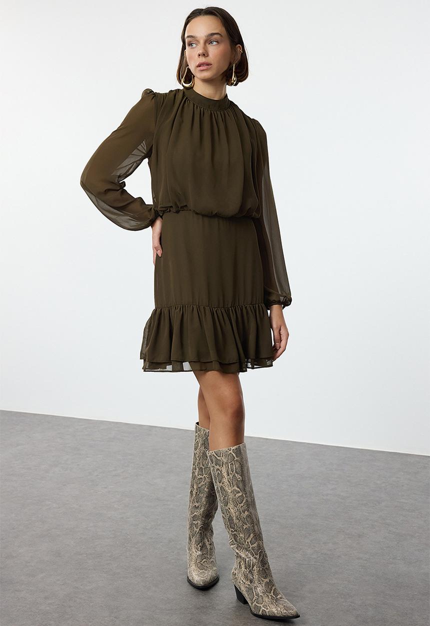 Trendyol - Mini Aline Woven Dress - Khaki