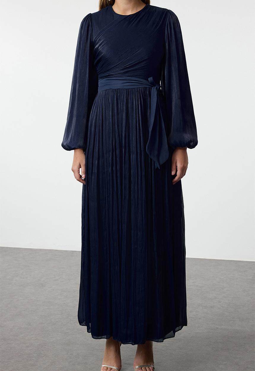 Trendyol - Maxi A line Pleated Woven Dress - Navy