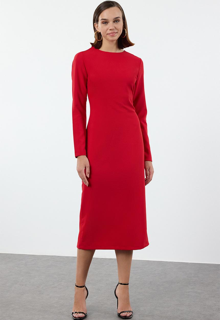 Trendyol - Midi Pencil Woven Dress - Red