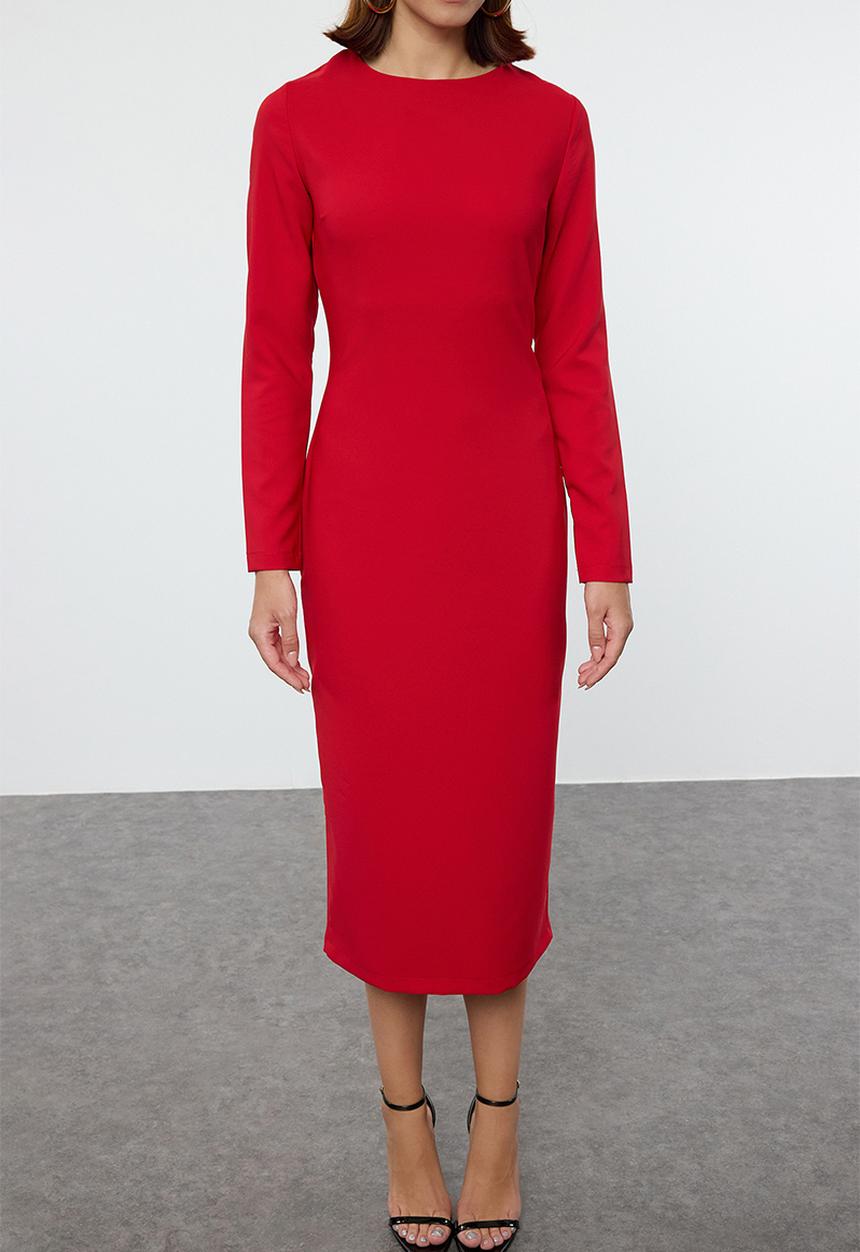 Trendyol - Midi Pencil Woven Dress - Red