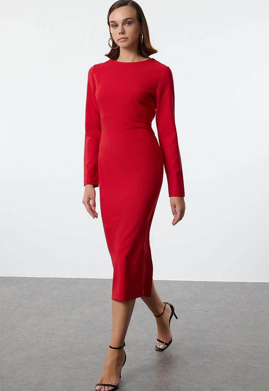Trendyol - Midi Pencil Woven Dress - Red