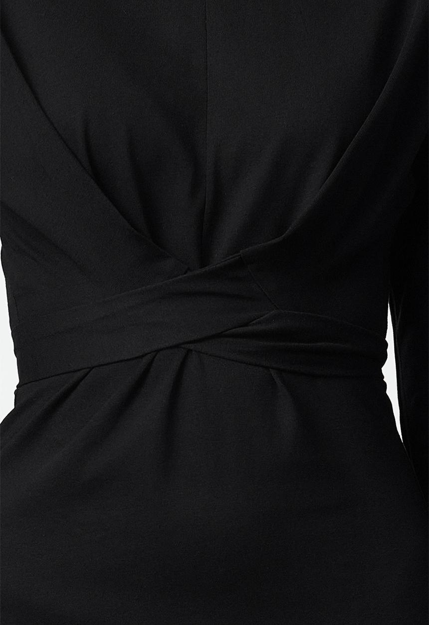 Trendyol - Midi Pencil Knit Back Tie Belt Dress - Black