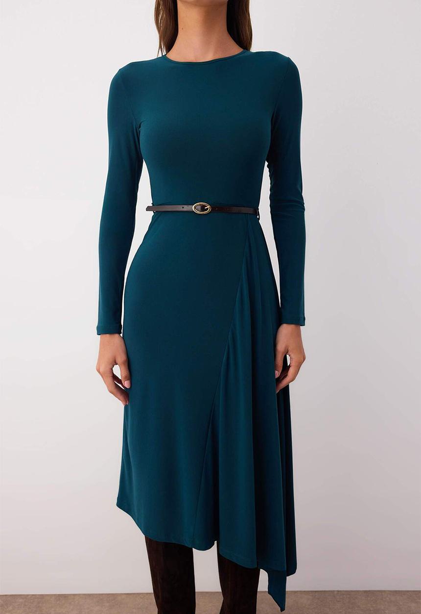Trendyol - Midi Aline knit Dress - Emerald Green