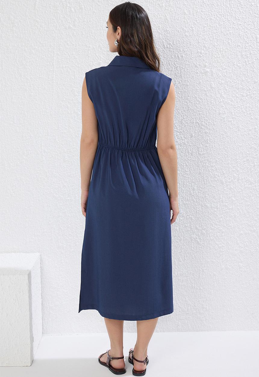 Trendyol - Midi Shirt Dress Woven Dress - Navy Blue