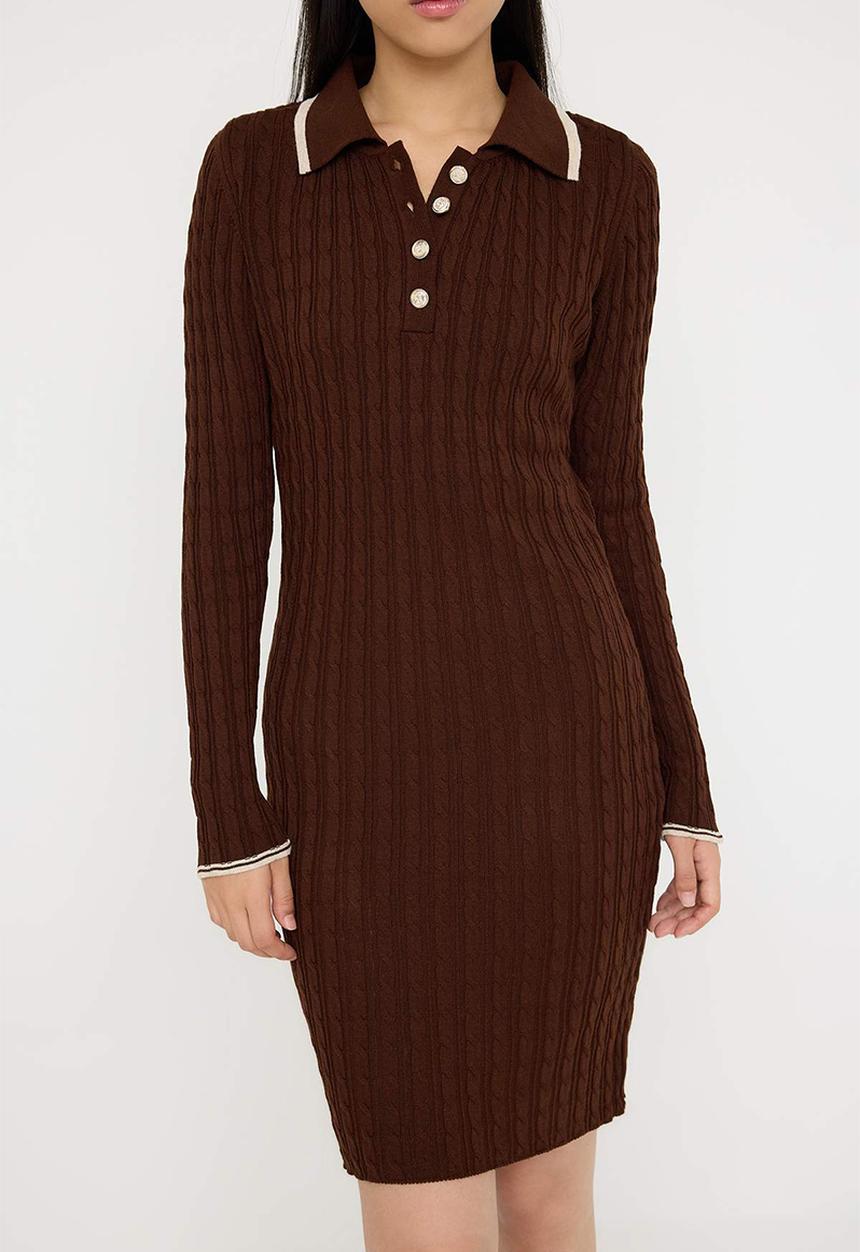 Trendyol - Mini Bodycon Knitwear BTN  Dress - Brown