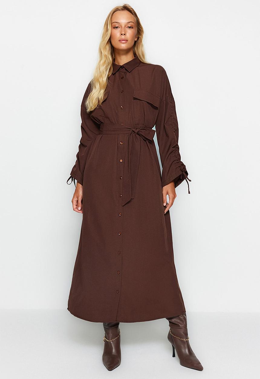 Trendyol - Maxi Woven Dress - Brown