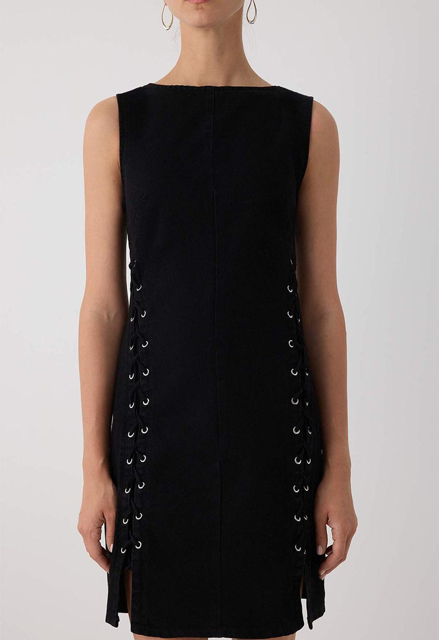 Trendyol - Mini Straight Cut Denim Dress - Black