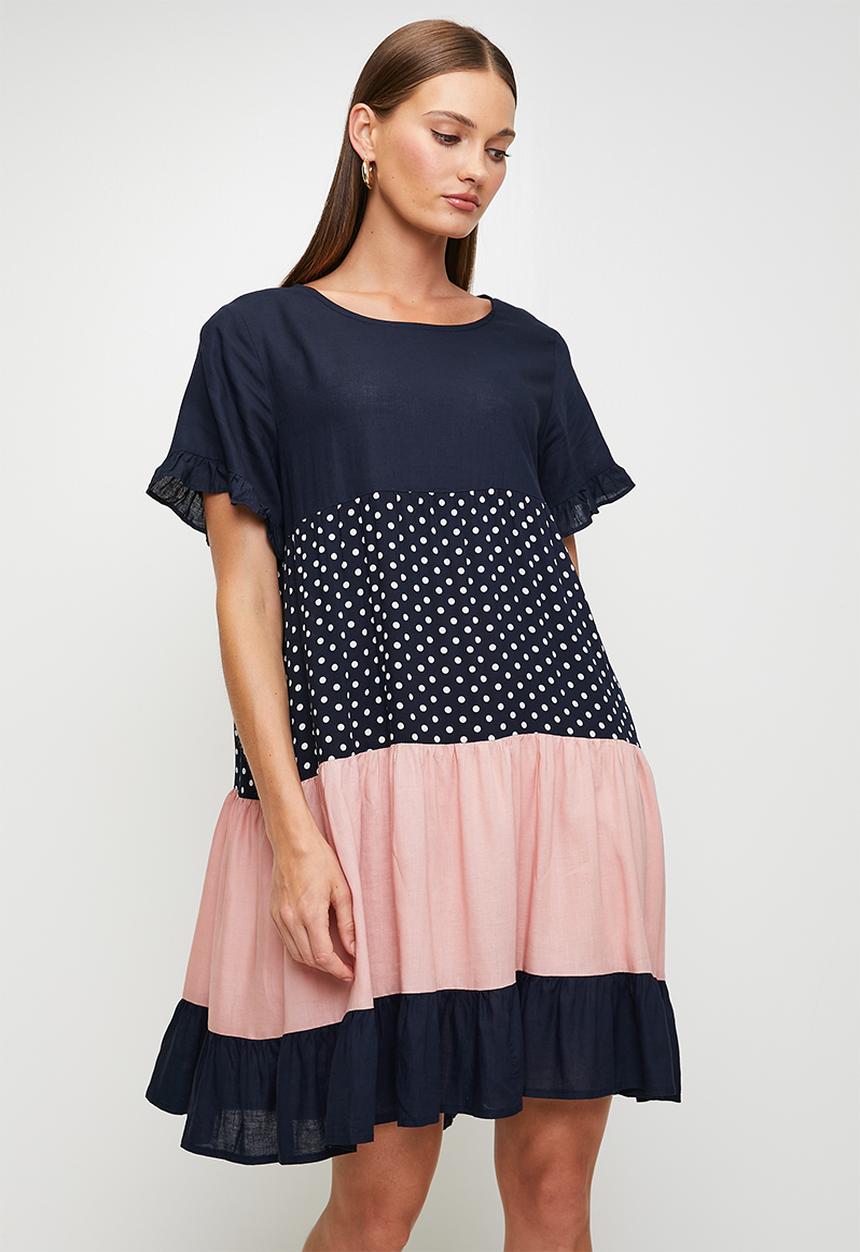 Stella Morgan - S/S With Flutter Babydoll Mini Dress With Tiers - Navy