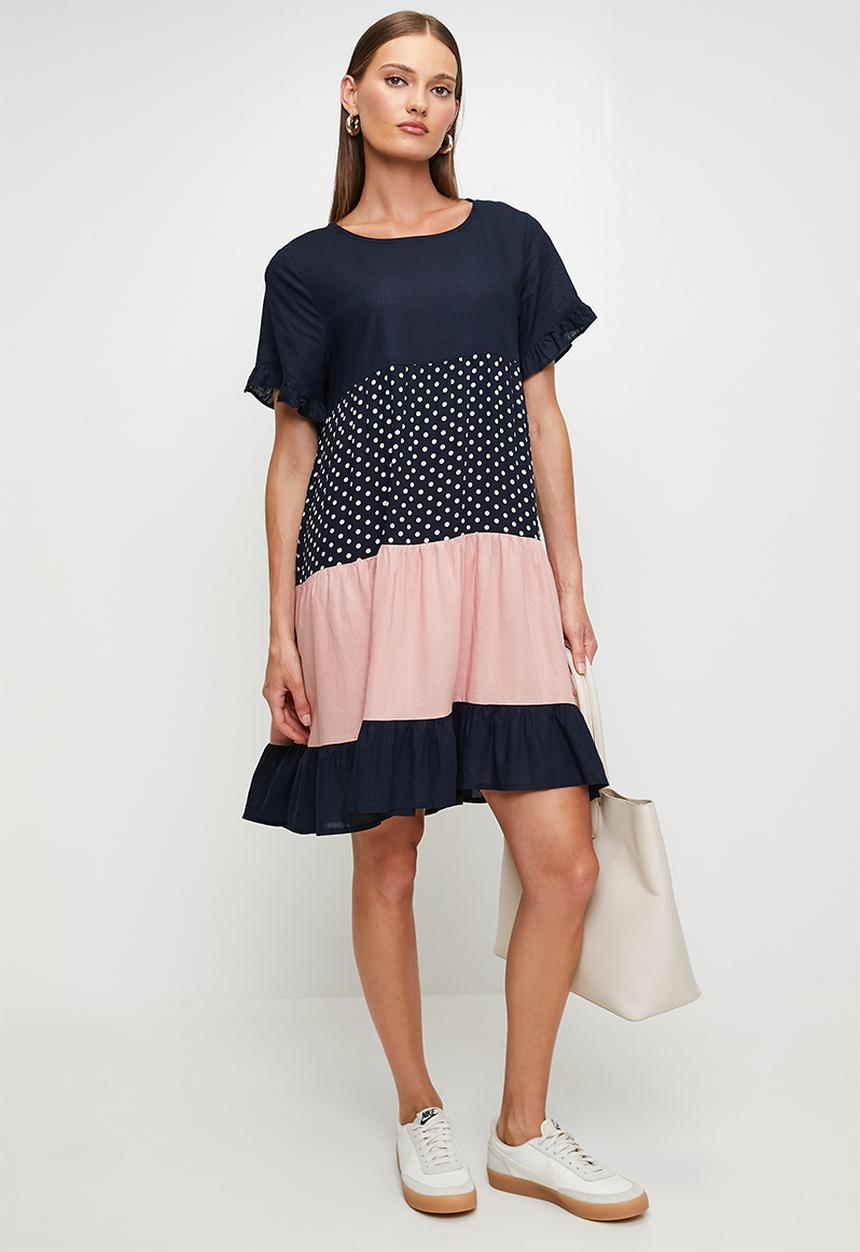 Stella Morgan - S/S With Flutter Babydoll Mini Dress With Tiers - Navy