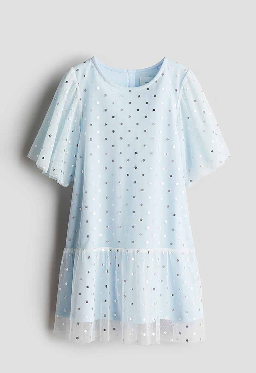 H&M - Foil-print tulle dress - light blue/spotted 