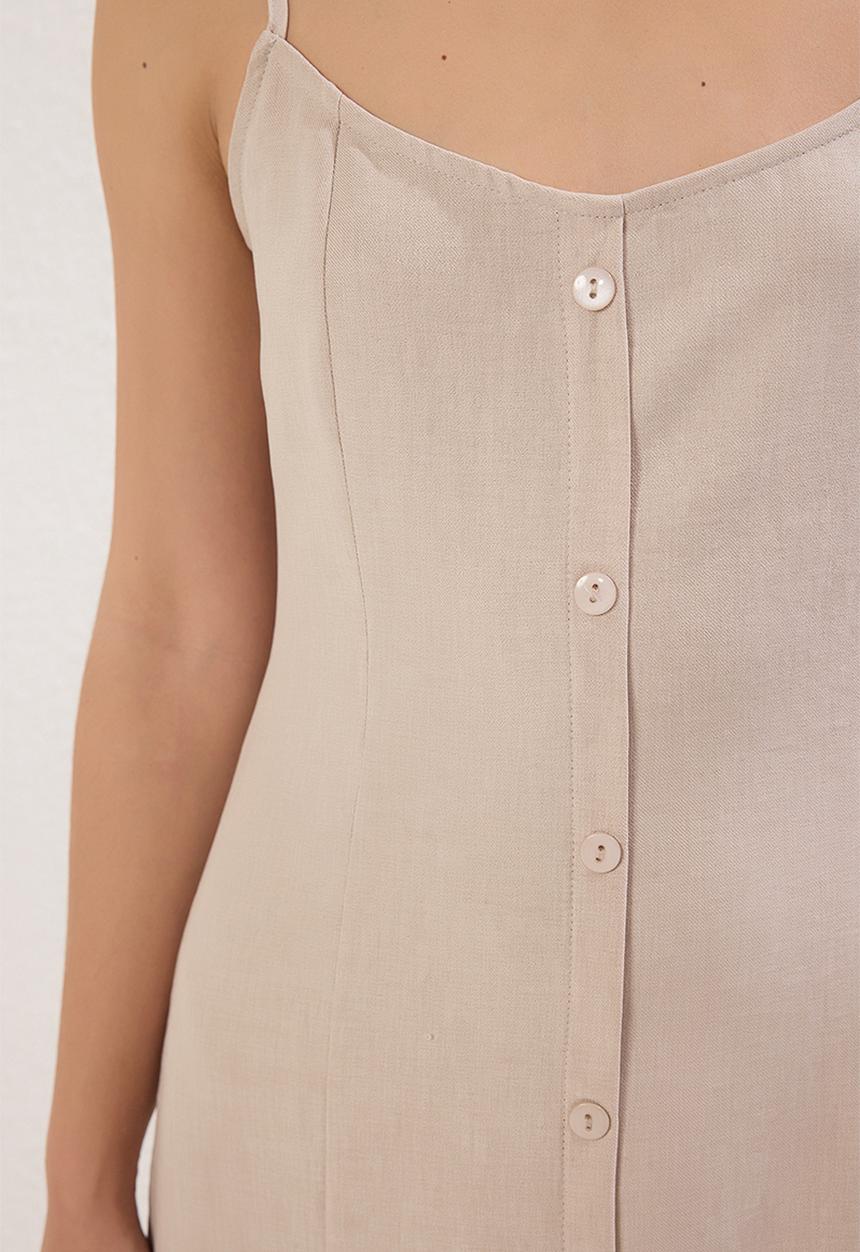 Trendyol - Midi Straight Cut Woven Dress - Beige