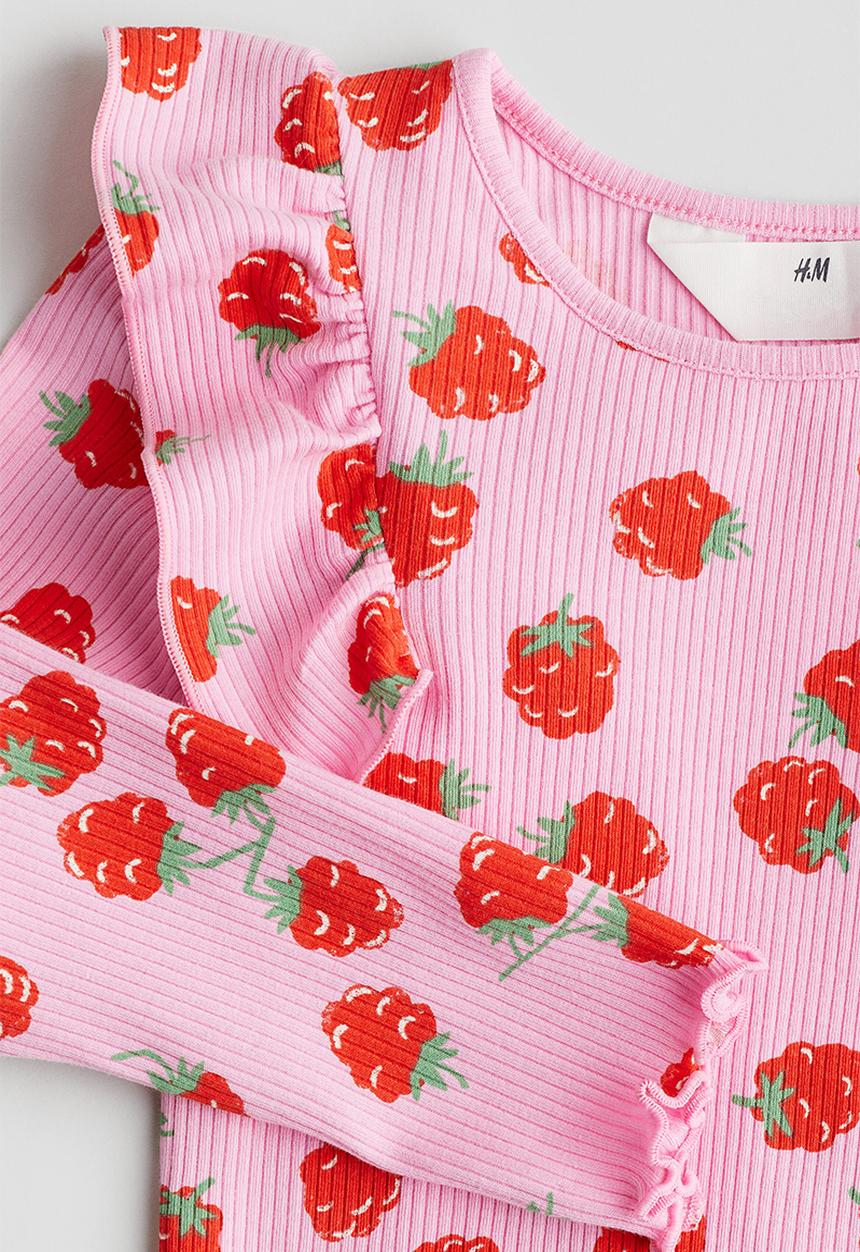 H&M - Flounced cotton jersey top - pink raspberries 