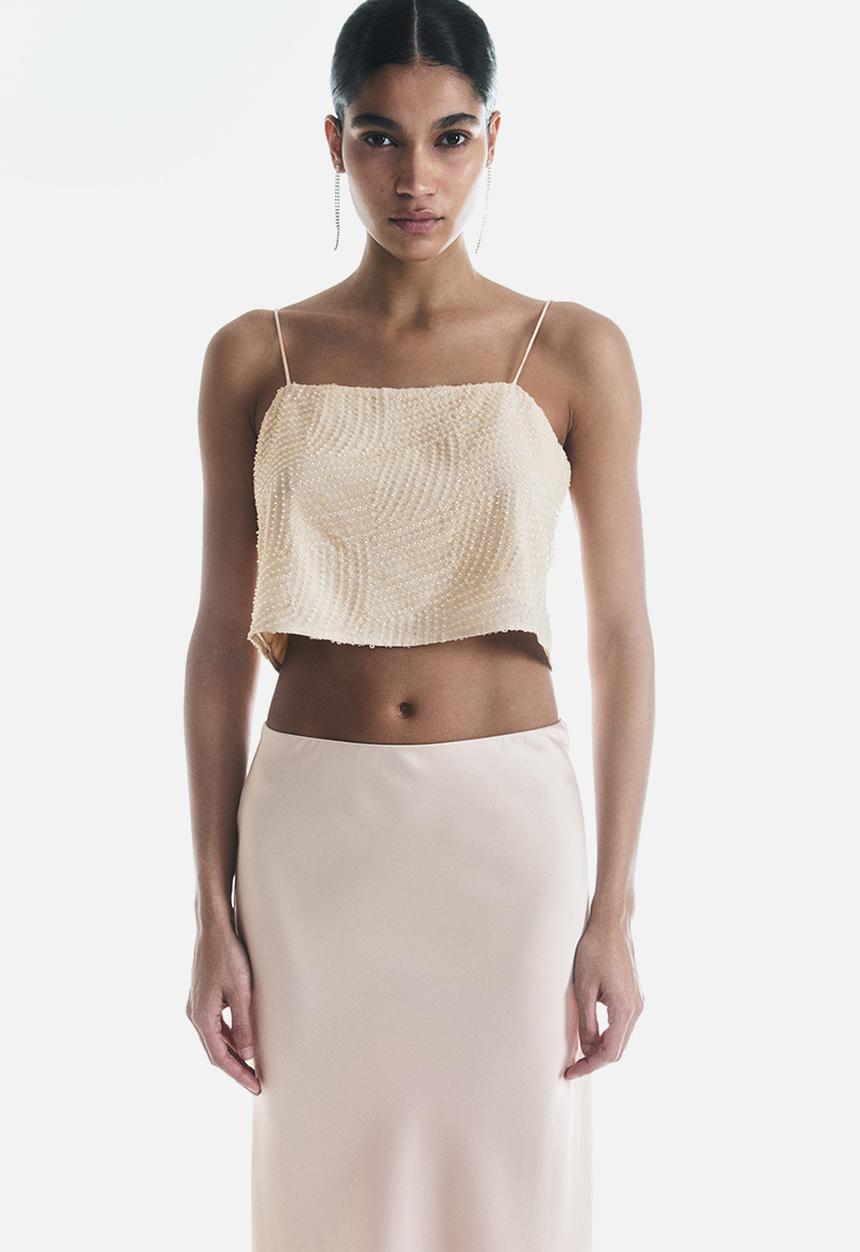 H&M - Satin slip skirt - light beige
