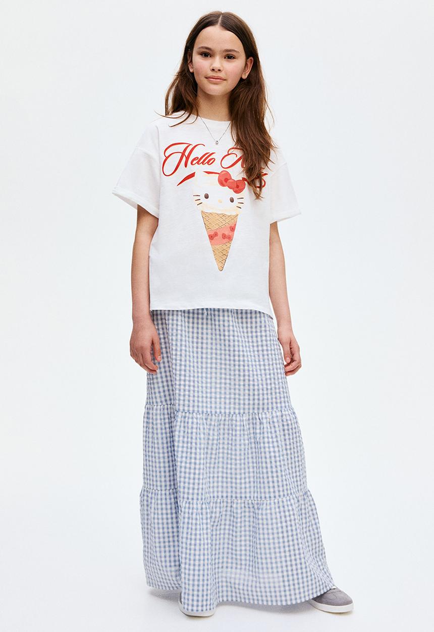 H&M - Tiered cotton skirt - light blue/gingham check