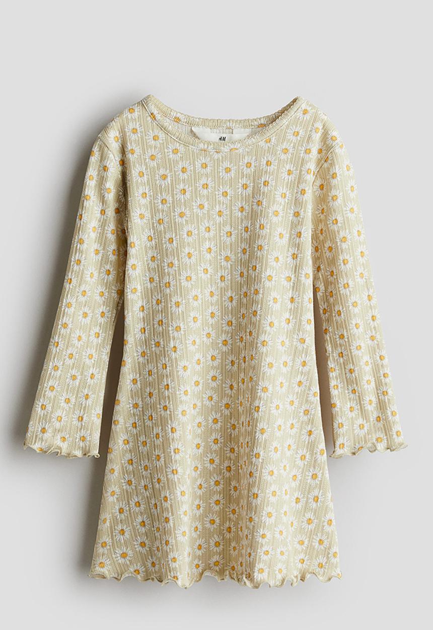 H&M - Long-sleeved jersey dress - light green floral