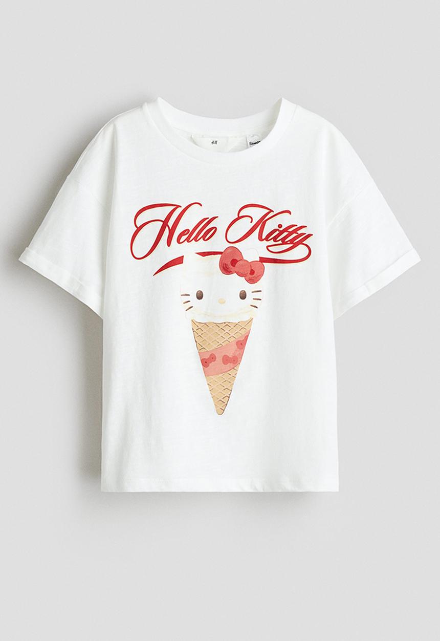 H&M - Oversized printed T-shirt - white/hello kitty
