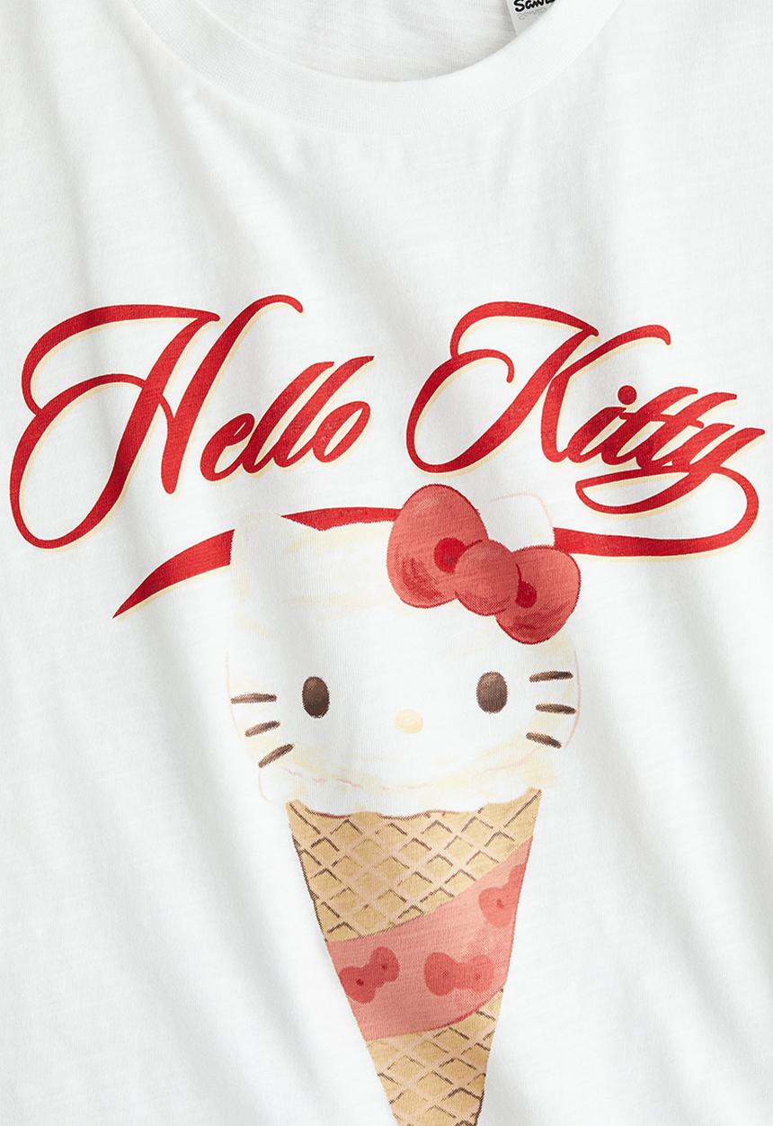 H&M - Oversized printed T-shirt - white/hello kitty