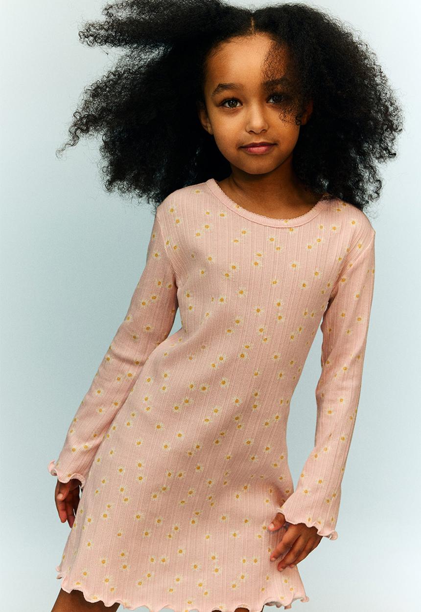 H&M - Long-sleeved jersey dress - light pink floral