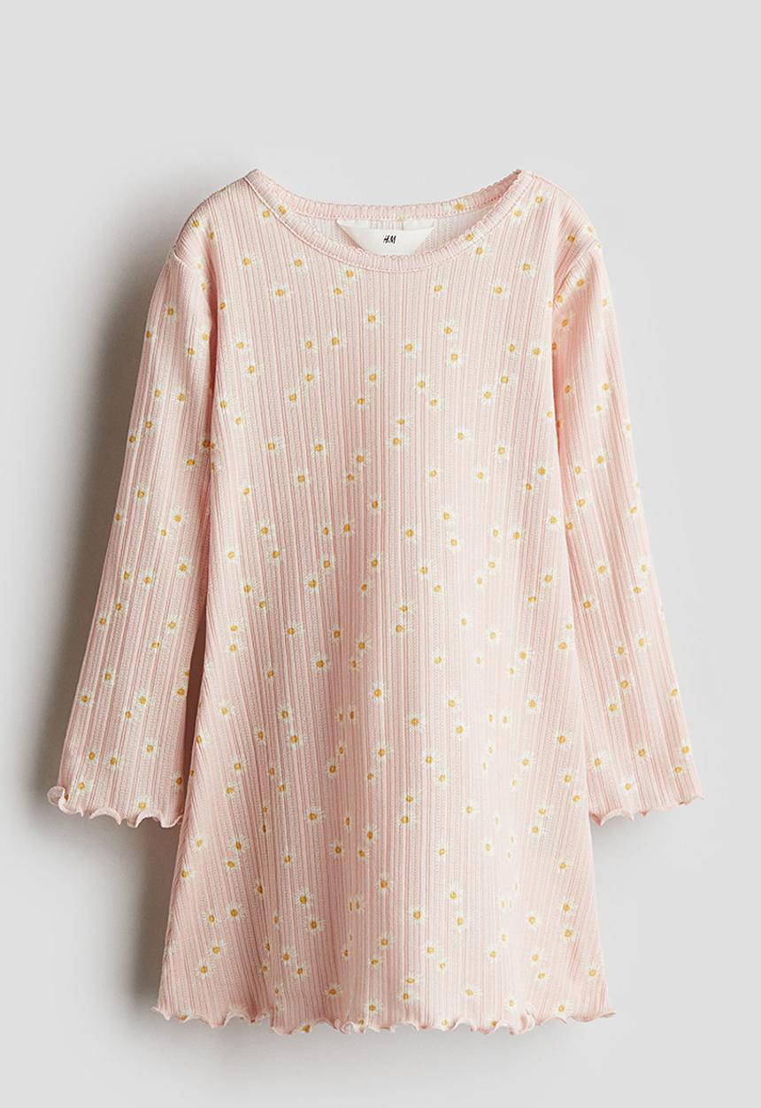H&M - Long-sleeved jersey dress - light pink floral
