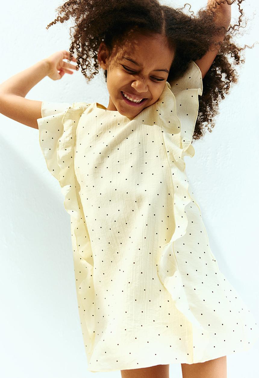 H&M - Frill-detail dress - light yellow spotted