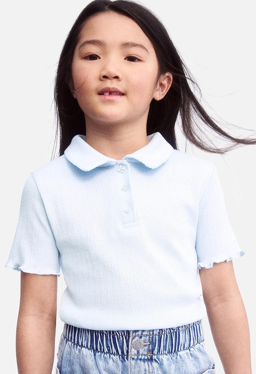 H&M - Ribbed pointelle jersey top - light blue