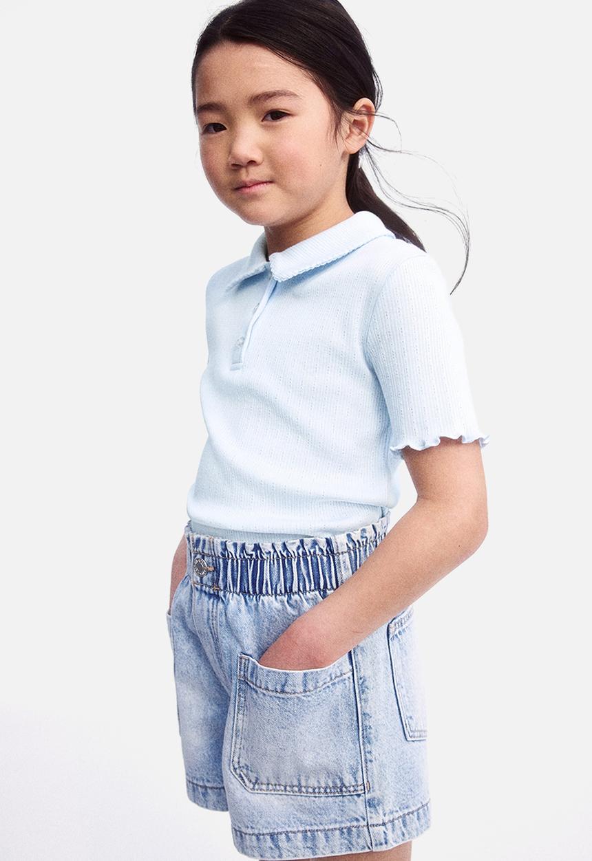 H&M - Ribbed pointelle jersey top - light blue