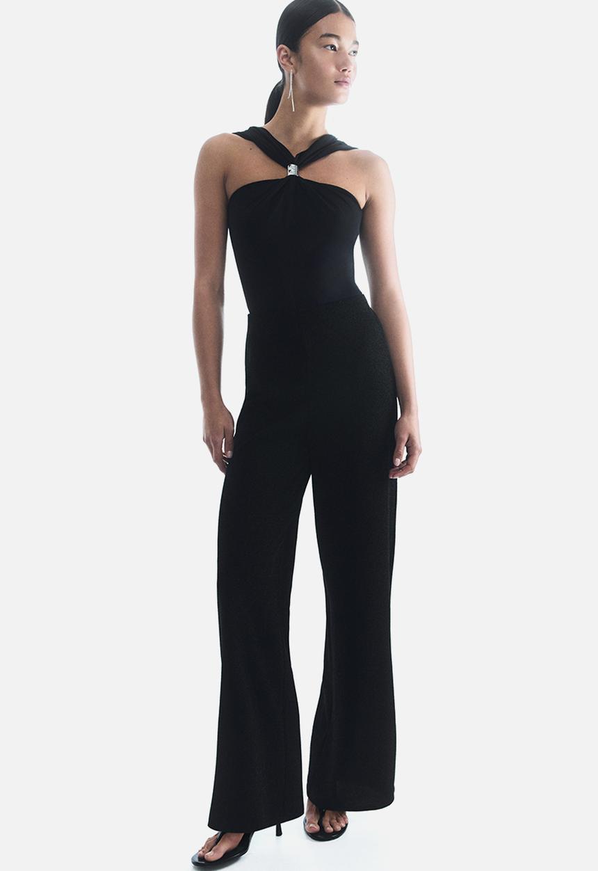 H&M - Wide glittery trousers - black/glittery