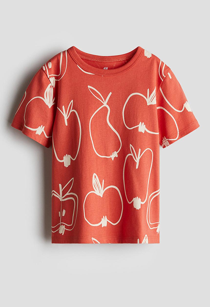 H&M - Printed cotton T-shirt -  orange/apples