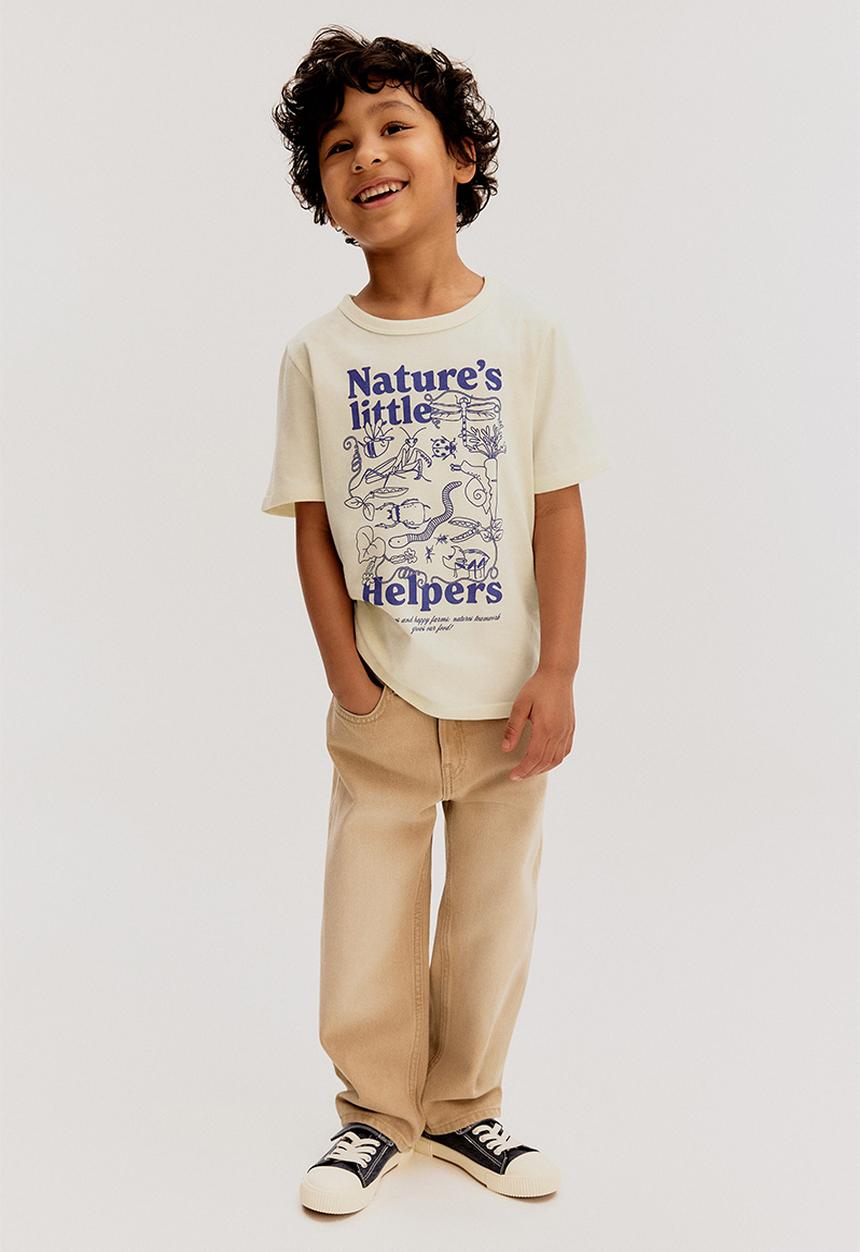 H&M - Printed cotton T-shirt - cream/nature's little helpers
