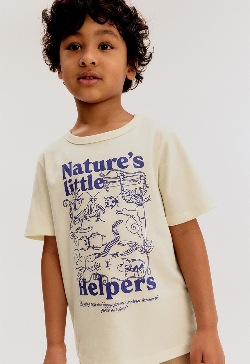 H&M - Printed cotton T-shirt - cream/nature's little helpers