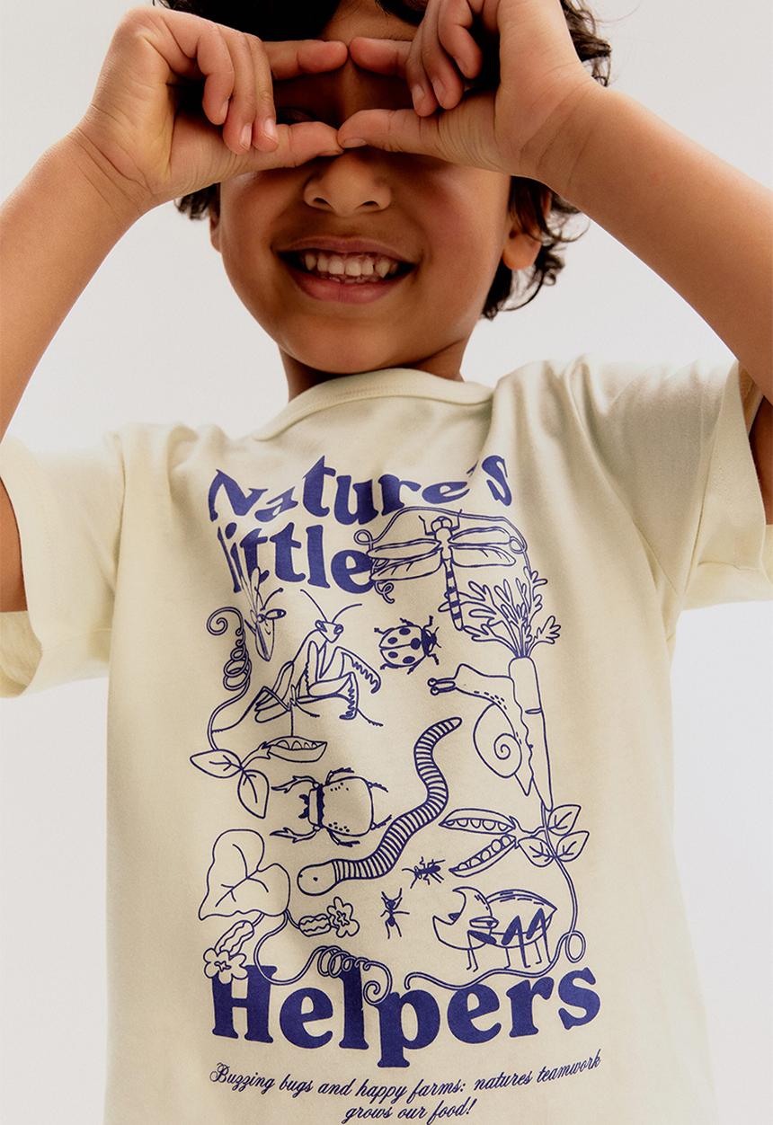 H&M - Printed cotton T-shirt - cream/nature's little helpers