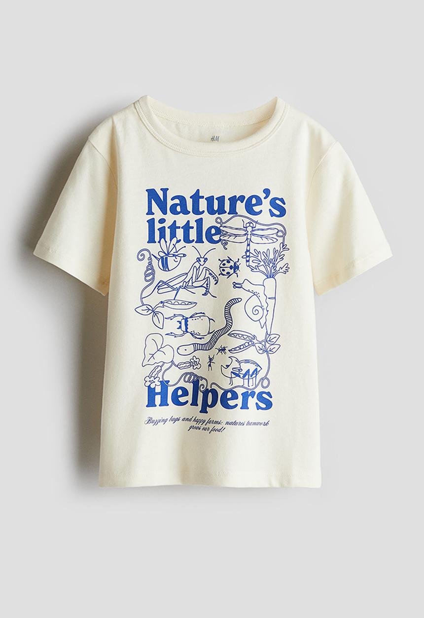 H&M - Printed cotton T-shirt - cream/nature's little helpers