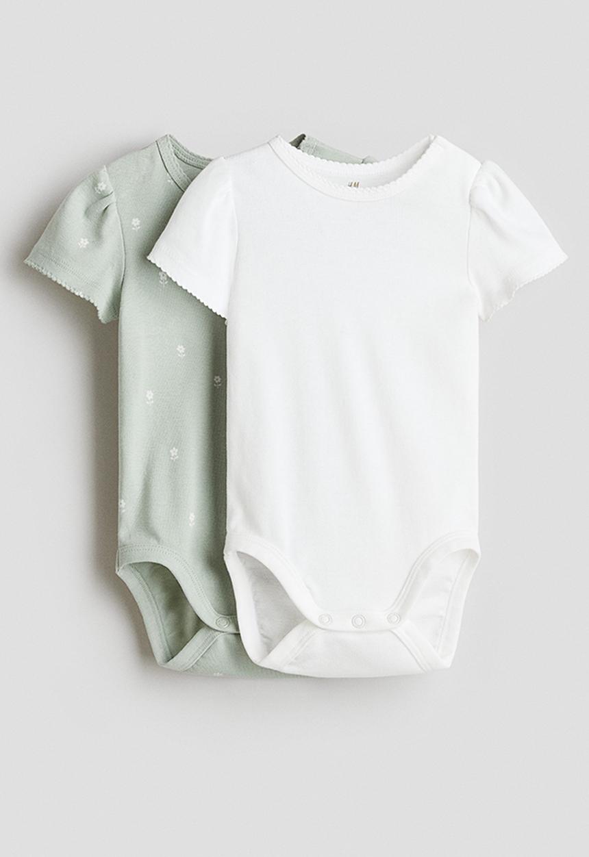 H&M - 2-pack short-sleeved bodysuits -  light green/floral 
