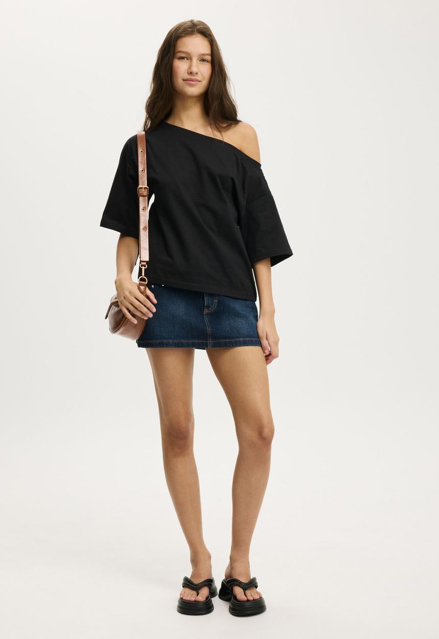 Cotton On - Billie off shoulder tee - black