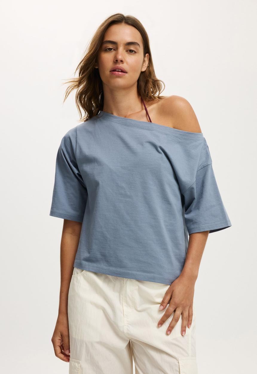 Cotton On - Billie off shoulder tee - weathered blue